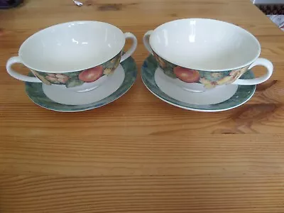 Buy Pottery. 2x St Michael's Marks And Spencer Millbrook Handled Soup Bowls/Saucers • 18.99£