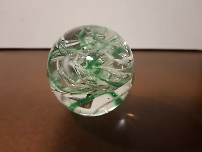 Buy Langham Glass Paperweight  Green And White Swirl Ribbons England • 12£