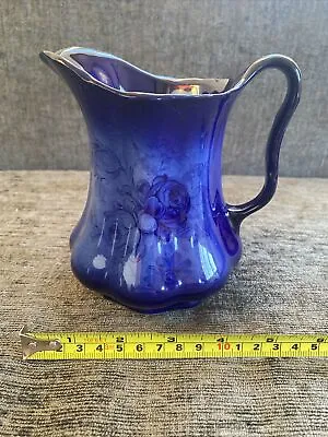 Buy Vintage Staffordshire England Pottery Small Blue Jug Pitcher Floral Rose • 6£