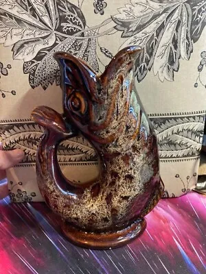 Buy Vintage Fosters Studio Pottery Brown Fish Gurgle Jug Vase Size 2 17cm • 18£