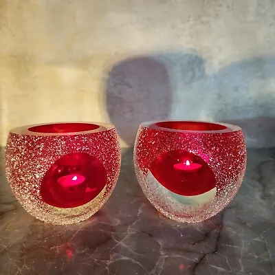 Buy LOT Of 2 MCM 1960’s Sommerso Frosted Red Colored Art Glass Candle Holders • 34.27£