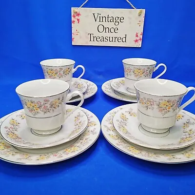 Buy Crown Ming Fine China * 4 X Floral Spray TEA TRIOS (Cups, Saucers, Plates) * GC • 9.91£