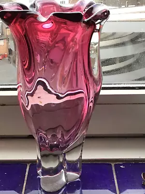 Buy Bohemian Ruby Red Art Glass Vase,large And Heavy, Good Condition,no Chips/cracks • 30£