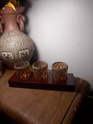 Buy Vintage Amber Colored 3 Piece Glass Candle Set Decorative Mosaic Tealight Holder • 27£