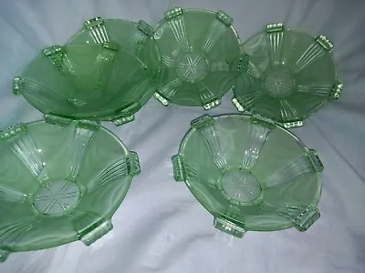 Buy Art Deco Glass 6 X Dessert Bowls Green- STOLZLE- Excellent-Part Frosted • 18£