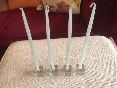 Buy Set Of Four Small Taper Glass Dinner Candle Holders With Candles • 14.99£