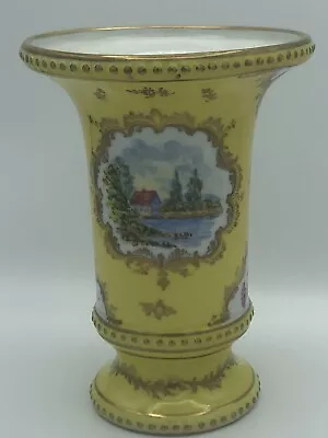 Buy Dresden Vase Of Footed Sleeve Form, Hand Painted Over A Yellow Enamelled Ground. • 49£