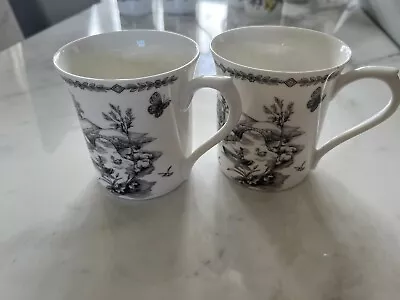 Buy Two Fine Bone China Queens Black-and-white Mugs Country Scenes • 9.99£