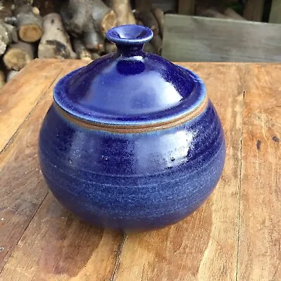 Buy Old Vintage Senghenydd Welsh Studio Pottery Blue Glazed Lidded Bowl Marked BL • 28£