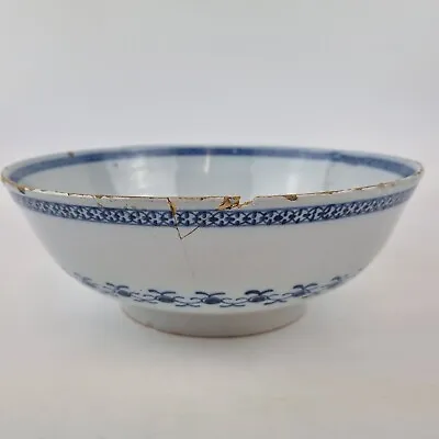 Buy Antique 19th Century Delft Blue & White Pottery Punch Bowl 23.5cm Diameter  • 149£