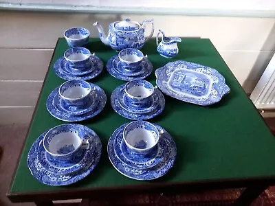 Buy Spode Blue & White Italian 22 Piece Tea Set New Condition Large Teapot. • 85£