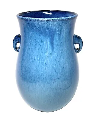 Buy Chinese Flambe Blue Glossy Glaze Handmade Pottery Ceramic Vase Handles Signed • 101.11£