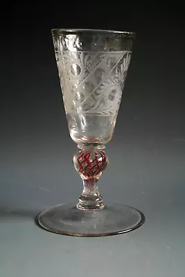 Buy 18th Century Bohemian Wine Glass With Engraved Bowl And Colour Twist Stem • 269£