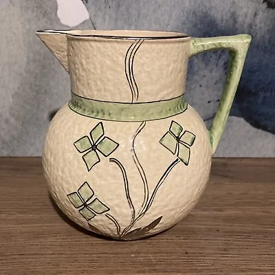 Buy Hand Painted Art Deco Jug By Kensington Pottery  Green/silver Flowers 7” • 7.51£