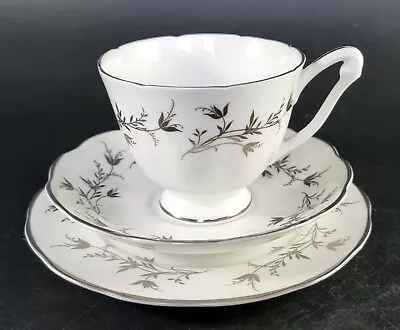 Buy Mayfair China Tea Trios Cup Saucer And Side Plate Set Silver Floral Decorations • 9.72£