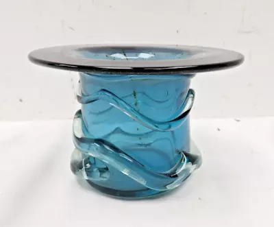 Buy Vintage Mdina Maltese Blue Trailed Art Glass 'Top Hat' Vase 1970s Swirl Trailing • 34.99£