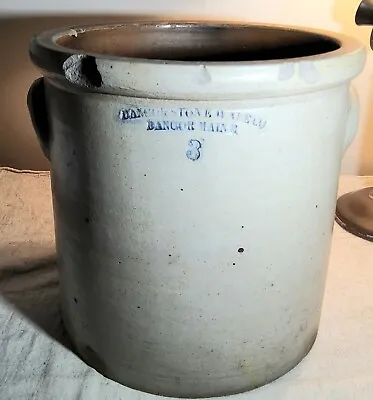 Buy Antique Salt Glaze Grey Stoneware Crock 3 Bangor Stoneware Co Bangor Maine 11lbs • 230.40£