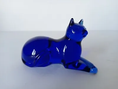 Buy (427) Vintage Cobalt Blue Glass Lying Cat # Franklin Mint Curio Collection • 5£