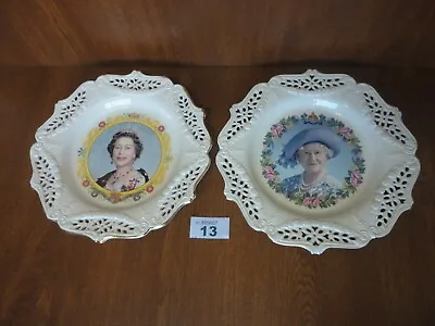 Buy 2 X Large Royal Cream Ware Plates / Bowls - Late Queen Elizabeth II & Mother • 7.95£