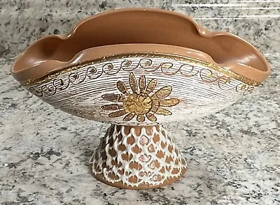 Buy Brown & Gold Italy Clay Footed Oval Vase Planter Bowl Applied Design • 21.10£