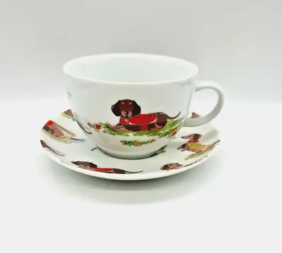 Buy CATH KIDSTON Dachshund CUP & SAUCER Extra Large Retired Sausage Dogs Cartoons • 44.95£