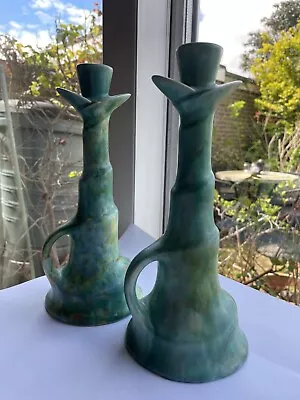 Buy Beswick Ware Green Candlesticks - Code 203 - Mottled Green Funky Candle Sticks • 50£