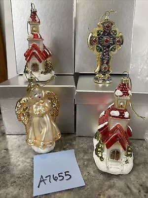 Buy 4 Large Blown Glass Church Jeweled Cross Angel Ornaments Valerie Parr Hill New • 104.92£
