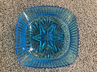 Buy Vintage SOWERBY Art Deco Square Bowl Bright Blue Pressed Glass • 6£