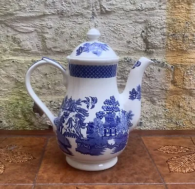 Buy Large 1.2 L Churchill Blue & White Willow Pattern Coffee Pot Immaculate • 28.99£
