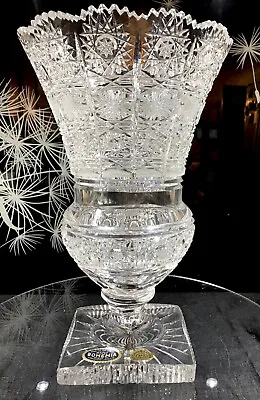Buy Bohemia 24% Lead Cut Crystal Footed Centrepiece Queen Lace Pedestal Vase - RARE. • 255£