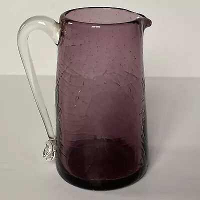 Buy Amethyst Crackle Glass 3.5” Pitcher Creamer Mini Clear Applied Handle Vintage • 19.27£