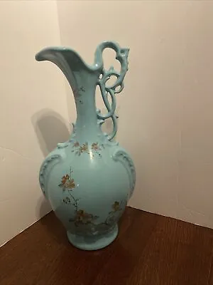 Buy Vintage Art StudioPottery Vase Floral Hand Painted Dogwood Victorian Style Teal • 44.18£