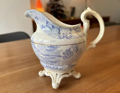 Buy Antique 1800s Blue & White Willow Pattern Soft Paste Transfer Ware Jug 13cm High • 7.99£