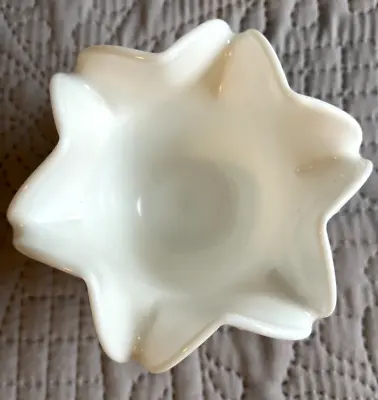 Buy Vtg. Fenton Milk Glass Hobnail Dish Or Bowl With Crimpled Ruffled Edge, 6 Points • 5.97£