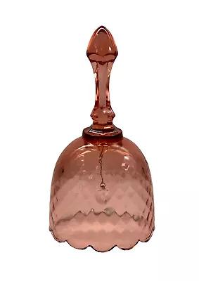 Buy Vintage Fenton Diamond Optic Pattern Pink Peachy Rose Art Glass Bell 6.5  • 13.14£