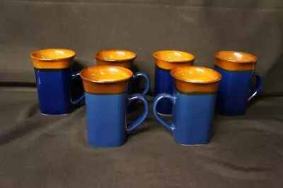 Buy 6 Royal Norfolk Blue Brown Stoneware Coffee Mugs 5  Tall X 3 1/2  Wide • 29.87£