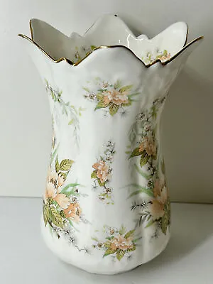 Buy Fenton China Retro Peach Floral Design Tulip Gold Rim Vase  • 19.99£