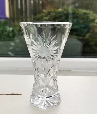 Buy Vintage Cut Glass Vase Sunflower Pattern 14 Cm • 10.99£