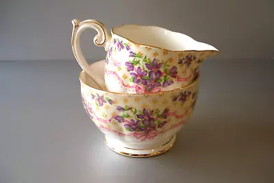 Buy Queen Anne - Sweet Violets - Milk Jug And Sugar Bowl - Pink Bows & Posies • 30£