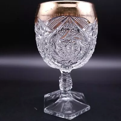 Buy EAPG US GLASS Buzz Star Gold Trim Clear Water Goblet Glass Glassware • 34.52£