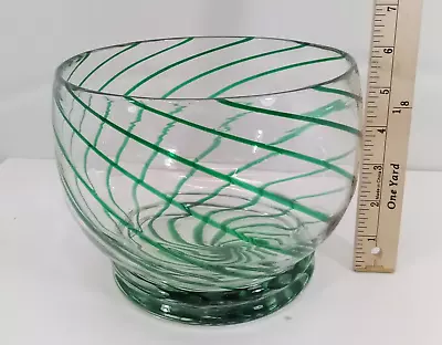 Buy Hand Blown Studio Art Glass Green Swirl Bowl  6  X 8  • 23.58£