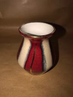 Buy Small West German Vase. Red, Gold And Cream Striped. 1960’s • 4.99£