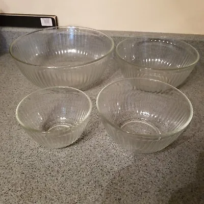 Buy Vintage Pyrex Set Of 4 Clear Ribbed Mixing Bowls 7401 To 7404 • 33.62£