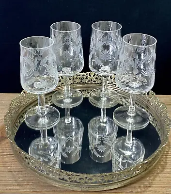 Buy Vintage Etched Glasses 1950's Wine Goblets Cut Floral Champagne Barware Set 4 • 34.46£