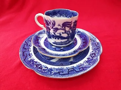 Buy DOULTON Burslem TRIO Antique 1890s Willow Blue & White Fluted Cup Saucer Plate • 5.49£