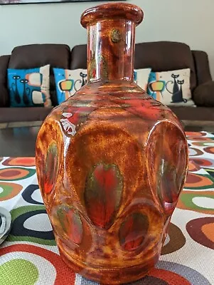 Buy Vtg MCM 1970s Artist Signed  Pottery Ceramic Glaze Bud Vase Red Green Orange  • 33.16£