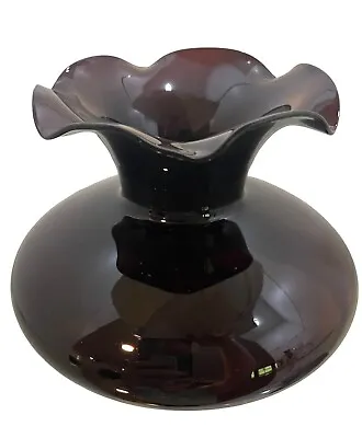 Buy Black Amethyst Vase Dark Purple Glass  Handblown Ruffled 4.5  T Grandma Chic • 12.53£