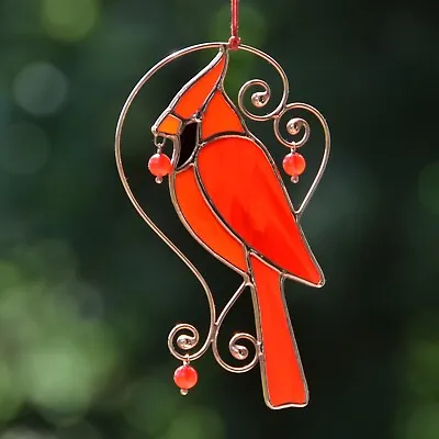 Buy Cardinal Sun Catcher 3x5,5 Inch Stained Glass Bird Memorial Gift Handmade Decor • 33.21£