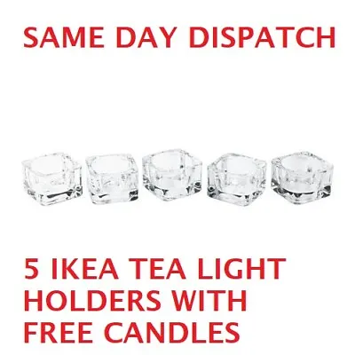 Buy IKEA GLASIG Tea Light Holders 5 Pack Glass PLUS 5 FREE TEALIGHT CANDLES SEALED • 6.49£