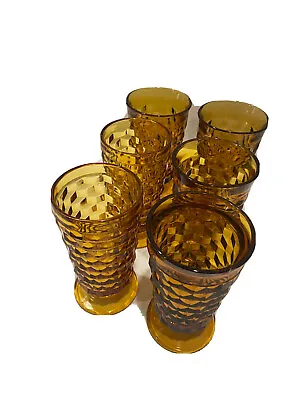 Buy Vintage Indiana Whitehall Amber Glass Set Of 6, Era 1970’s • 56.92£